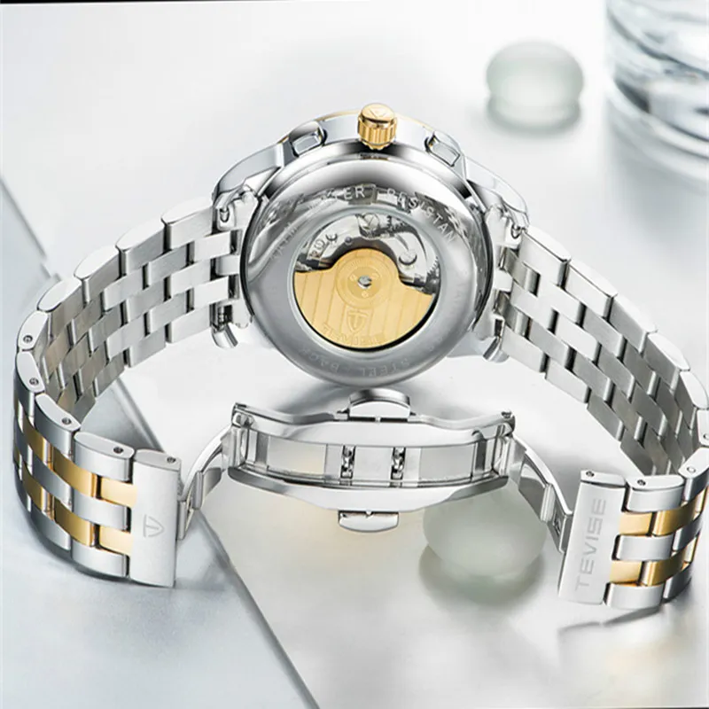 TEVISE MANS Watches Men Automatyczny zegarek mechaniczny Self Wind Stal nierdzewna Biznes Wristwatch Relogio Masculino303c