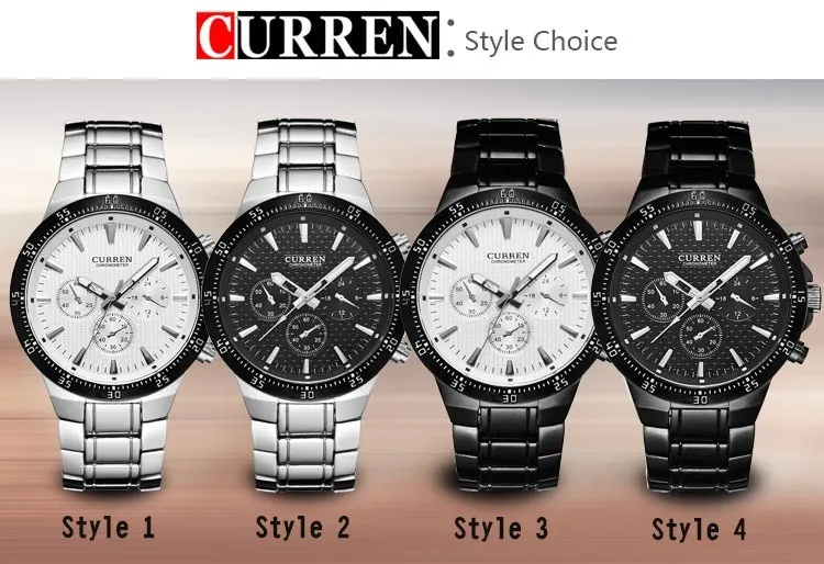 CURREN модные стальные кварцевые мужские часы аналоговые спортивные мужские наручные часы классические черно-белые часы Mannens Saat Reloj Hombre2361