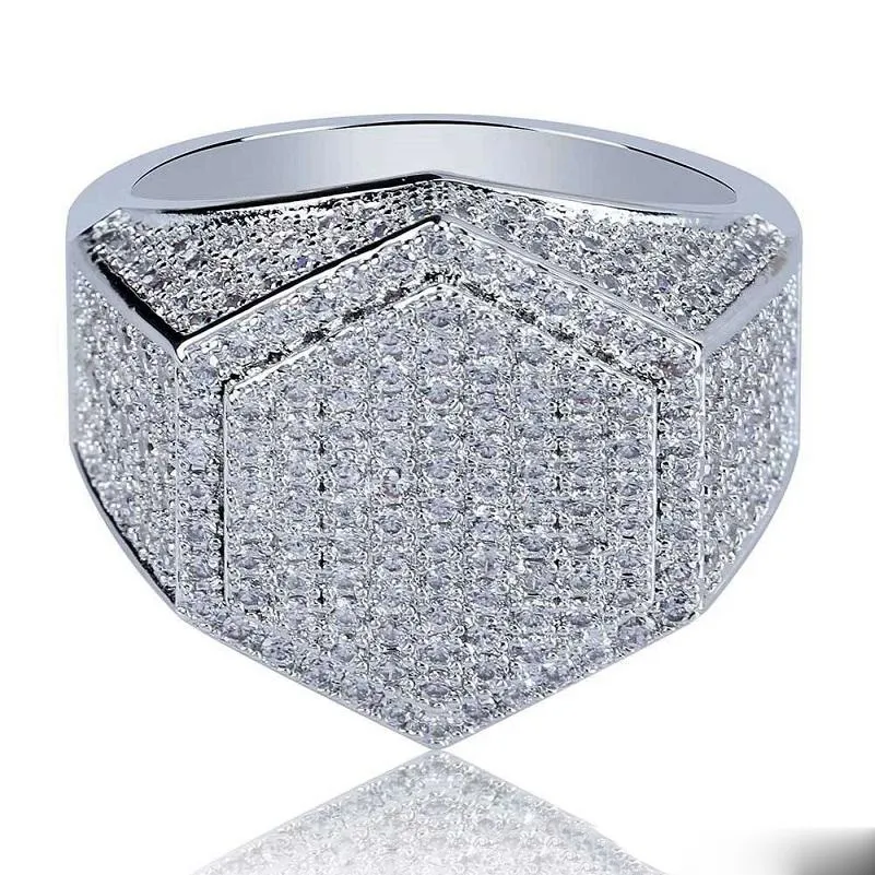Iced Out Ringe für Männer Hip Hop Luxus Designer Herren Bling Diamant Sechseck Ring 18 Karat vergoldet Hochzeit Verlobung Gold Silber Ring298N