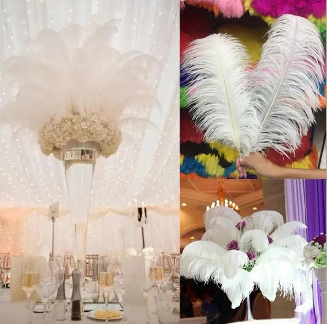 新しい18-20インチ45-50cm白いダチョウの羽毛の結婚式のためのウェディングセンターピースウェディングパーティーイベント装飾お祝い装飾274t