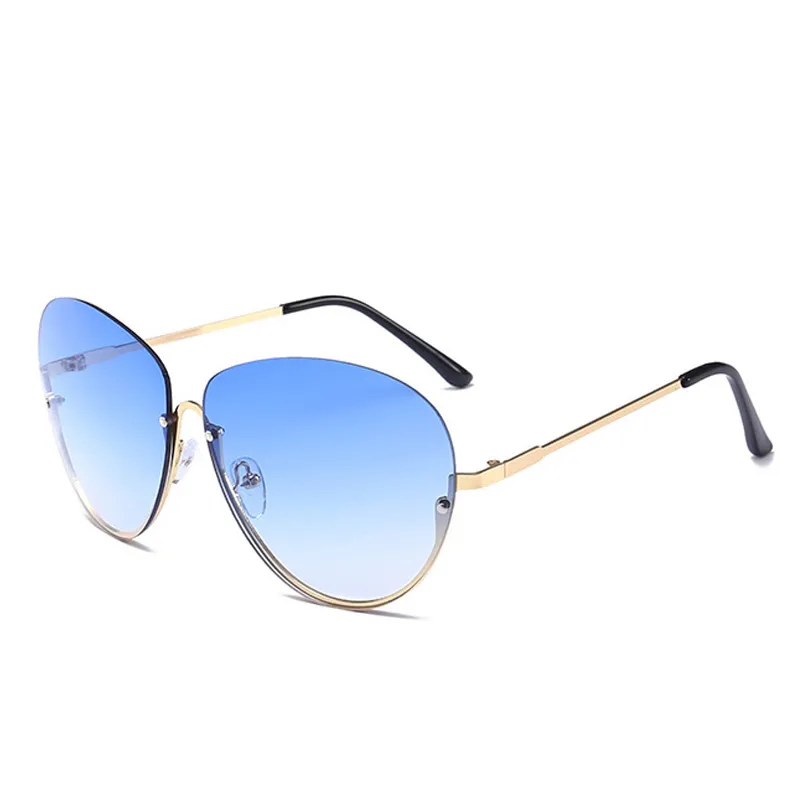 Klare Sonnenbrille für Damen, halbrandlos, 2019, übergroße ovale Sonnenbrille mit Rahmen, Vintage-Schattierungen, Metall, Eyewear1266R