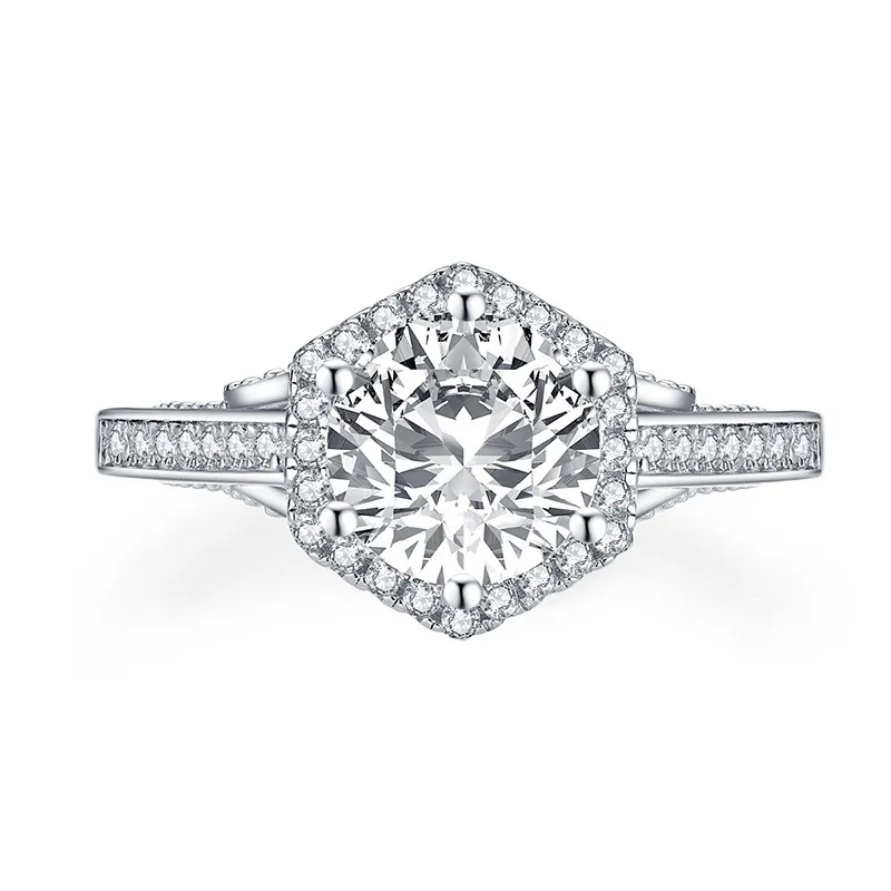 AINUOSHI Luxus 925 Sterling Silber 2CT Rundschliff Halo-Ring Verlobungsring Simulierter Diamant Hochzeit Geometrischer Silberring Schmuck Y200106