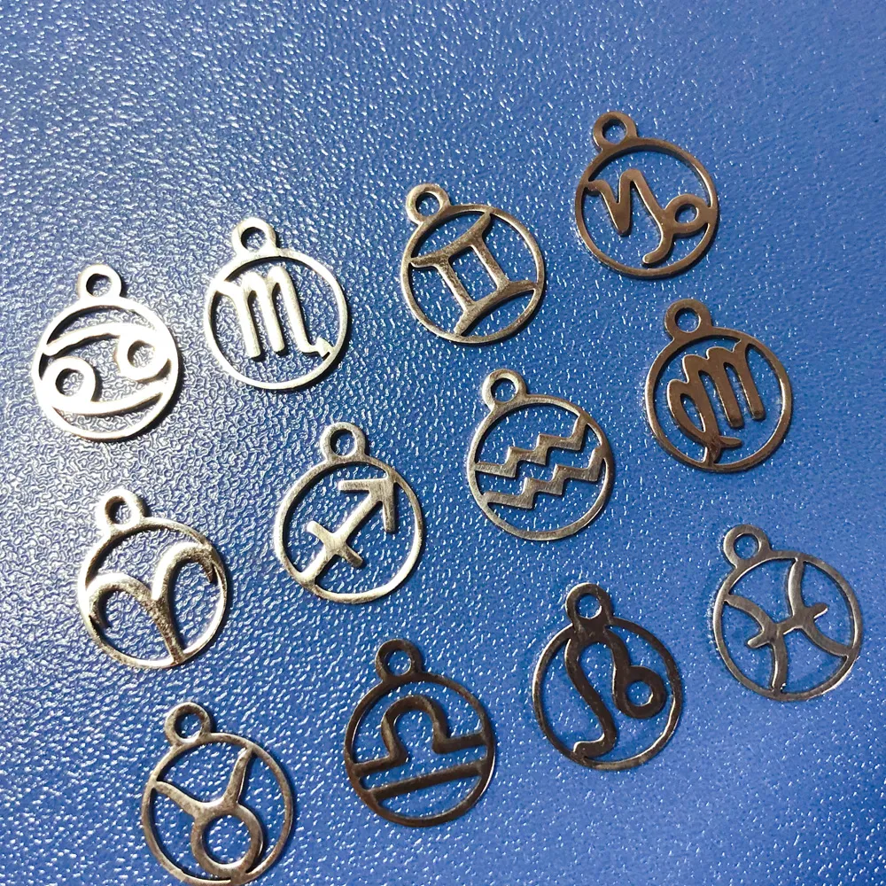 Fnixtar 10 8 13 4 mm stal ze stali nierdzewnej Dwanaście zodiaku metalowe uroki DIY konstelacja dla kobiet biżuteria Making Mini Charms Lot268b