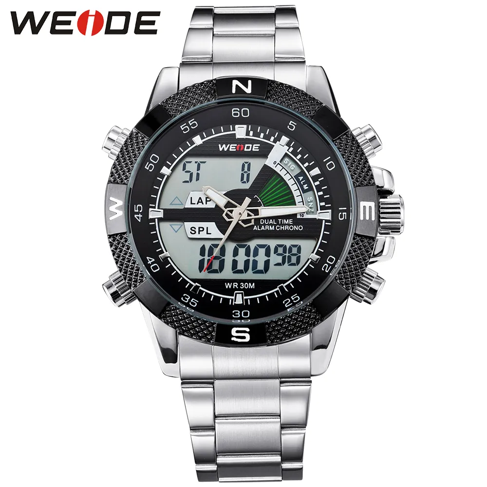 Weide display digital masculino esporte horas de luxo negócios militar pulseira aço inoxidável relógio pulso quartzo relogio masculino314v