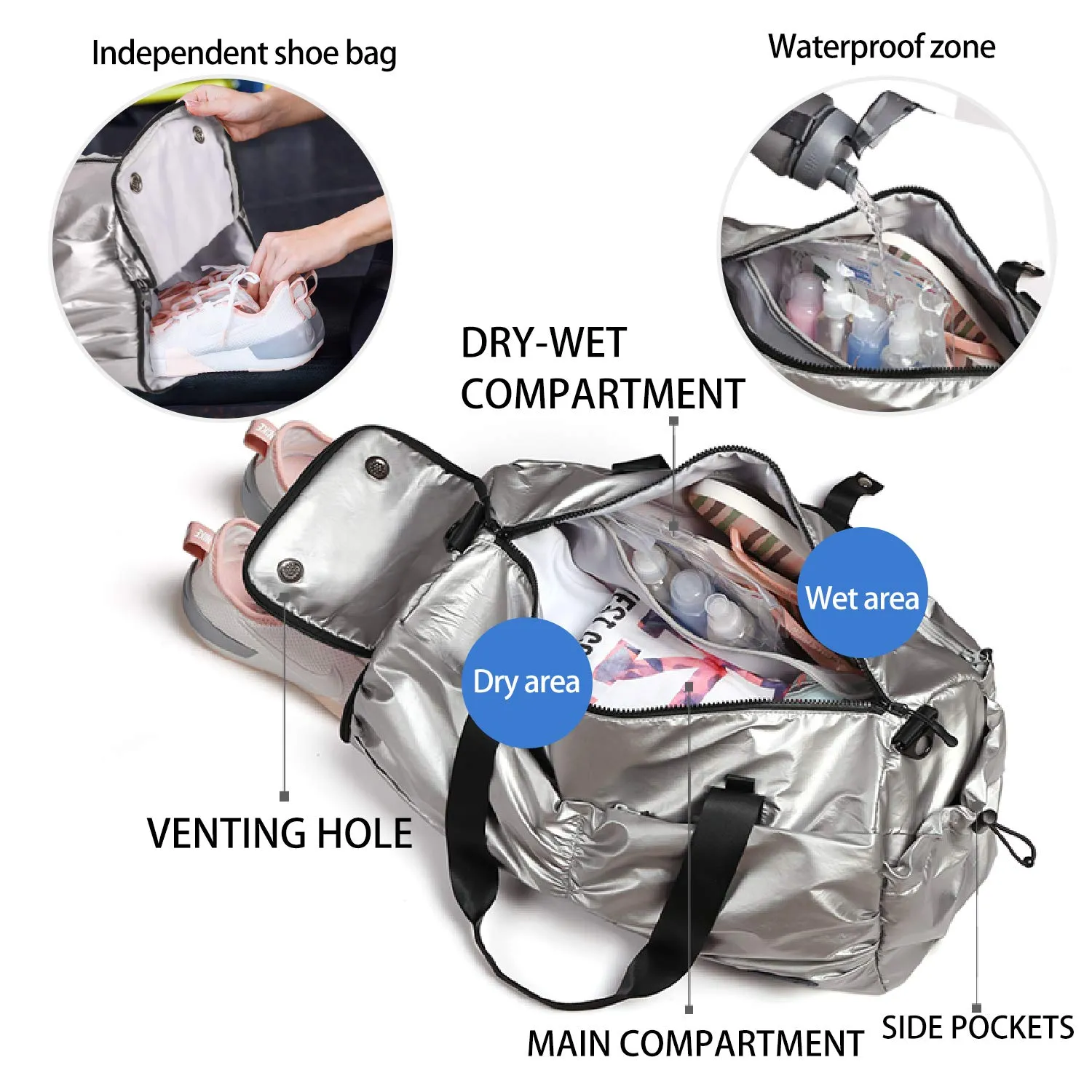 Bolsa de lona impermeable KMV para separación de ropa seca y húmeda, bolsa de Yoga con compartimento para zapatos, bolsa de gimnasio y deporte para niñas y hombres 315A