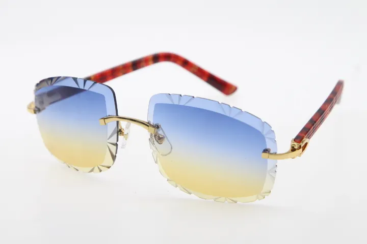 NOUVELLE vente de lunettes de soleil sans monture diamant coupé 3524012-B lunettes de planche rouge en marbre mâle et femelle lunettes en métal de mode unisexe 18K Gol2822
