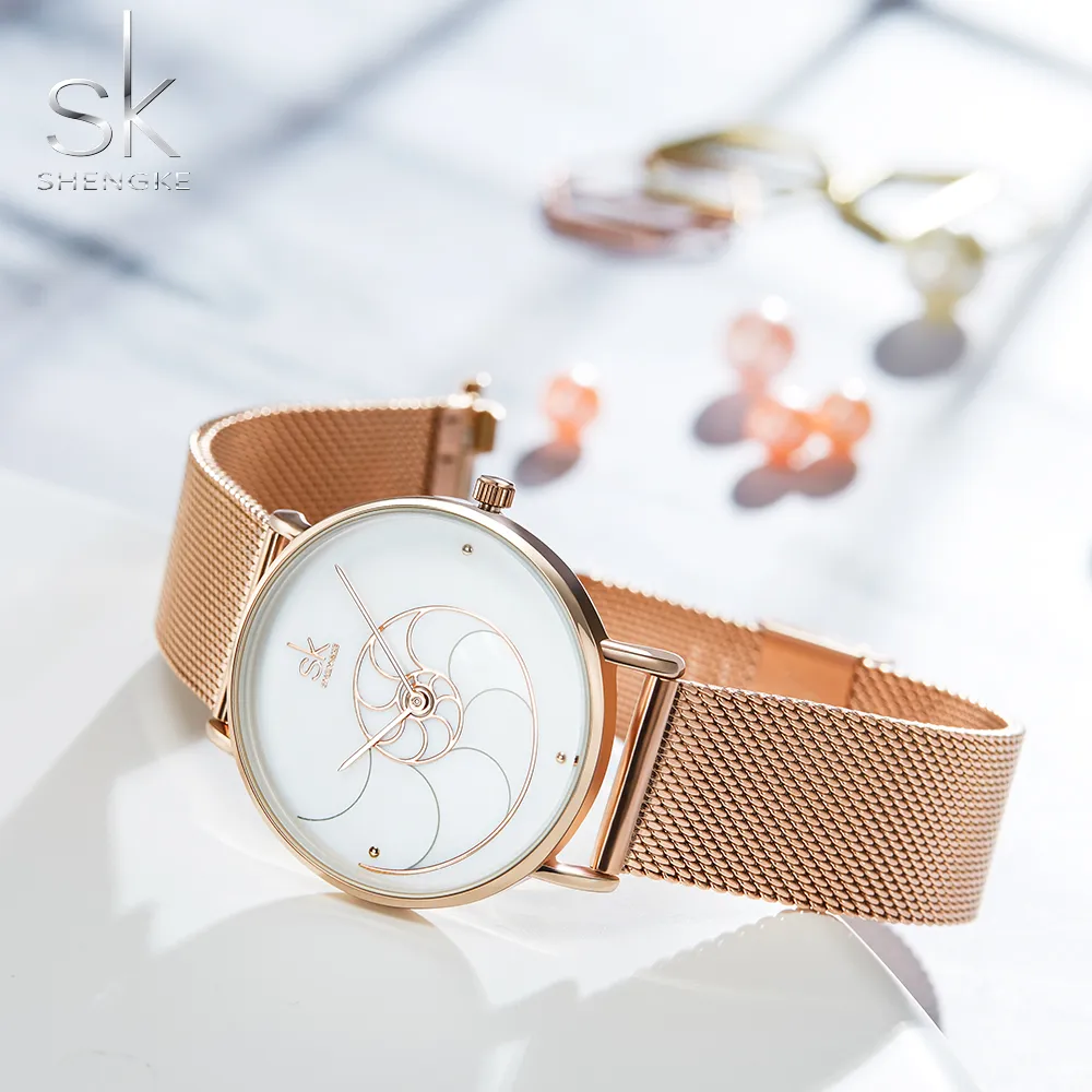 Shengke femmes mode montre à Quartz dame maille bracelet de haute qualité décontracté étanche montre-bracelet cadeau pour femme 20192809