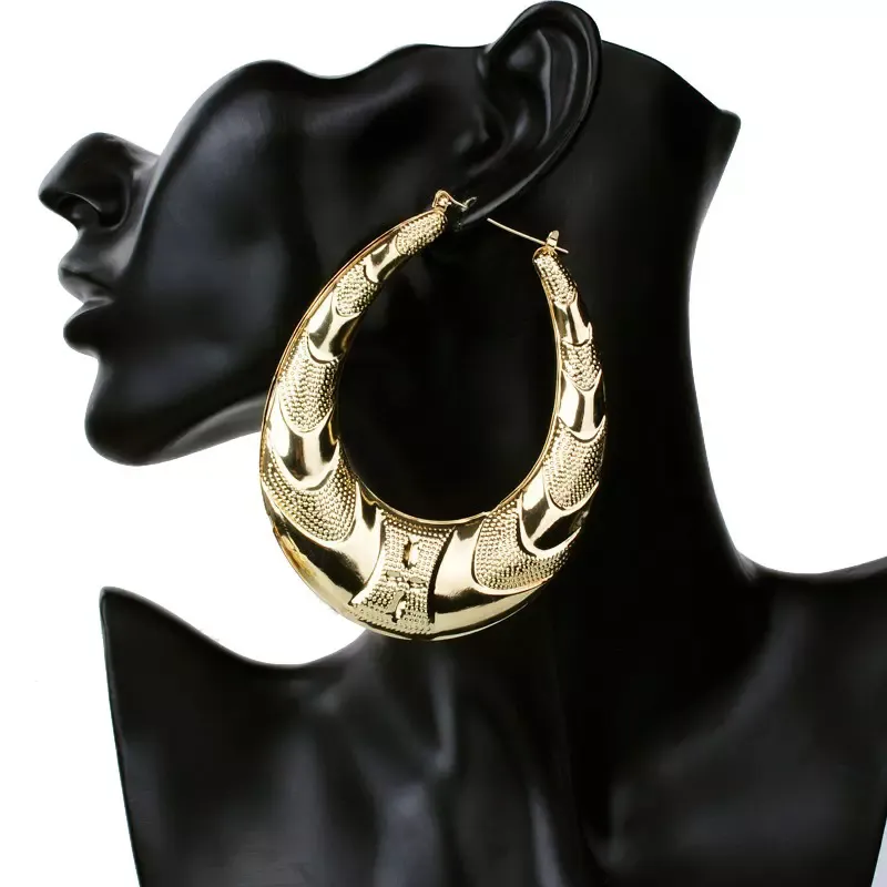 Helguld stor stor metallcirkel bambuhoppörhängen för kvinnor smycken mode hip hop överdrivna örhänge231m