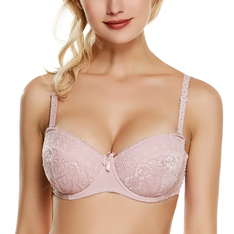 Plusgalpret Sexy Push Up koronkowe biustonosze dla kobiet Demi biustonosz niebieski czarny beżowy Bralette A B C D puchar 34 36 38 402786