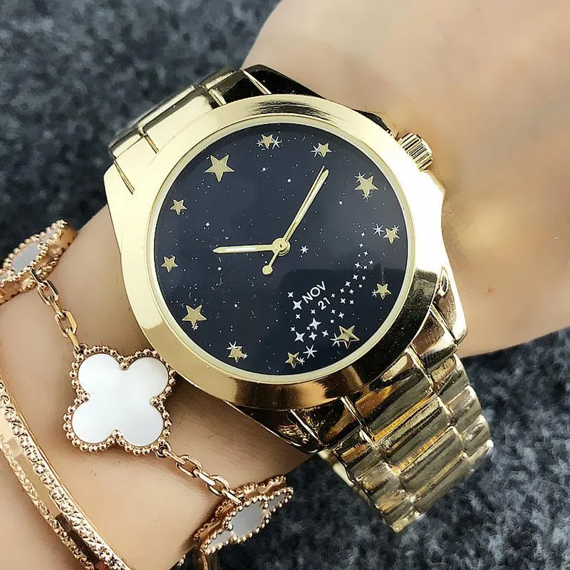 Reloj de pulsera de marca de moda para mujer estilo estrella chica relojes de cuarzo con banda de metal de acero TOM6501-1241d