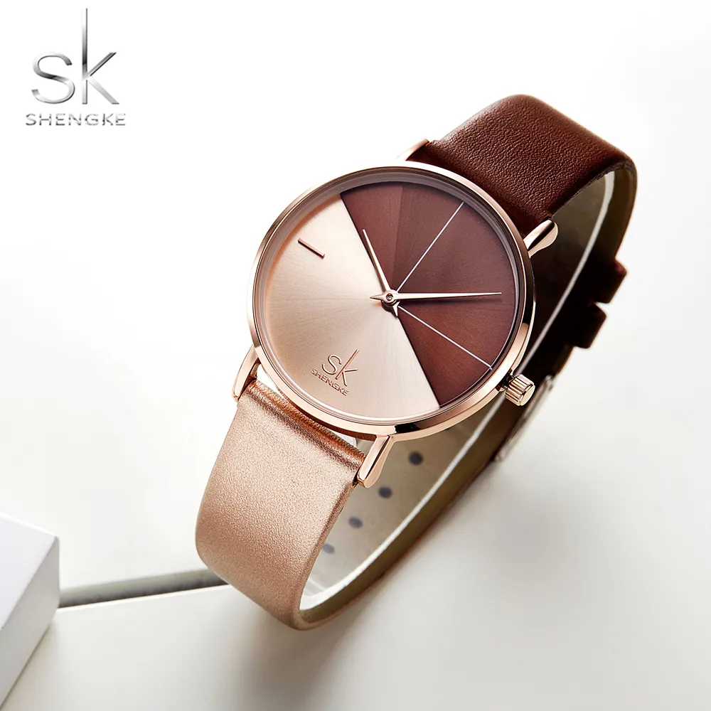 Shengke Women's Watches Fashion Leather Pols Watch Vintage Ladies kijken onregelmatige klok Mujer Bayan Kol Saati Montre Feminin3114