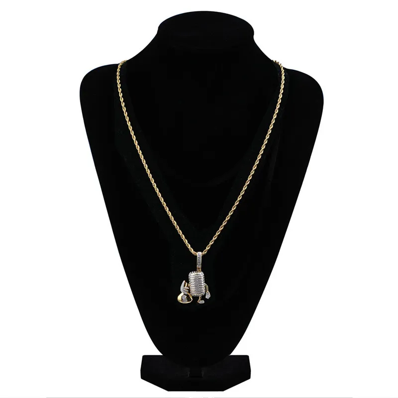 New Hip Hop ICED OUT Cartoon Microphone Villain Necklace Full Zircon Bling Shine Mens Jewelry Gift241w