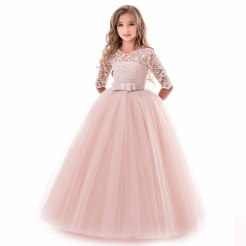 Costume adolescent filles longue robe en dentelle vêtements pour enfants princesse fête fleur enfants robe en tulle mariage première robe de communion T2001061834217