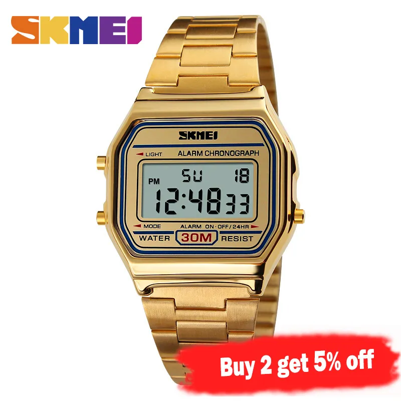 SKMEI Fashion Casual Sport Watch Men Stainless Steel Strap LED Display Watches 3Bar Waterproof Digital Watch reloj hombre 1123323x