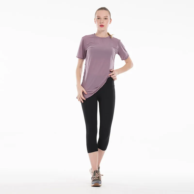 Naked-feels Fabrics Loose Gym Workout Tops Yoga T-shirt Women Breathable Plain Fitness Sport Short Sleeved Shirts top