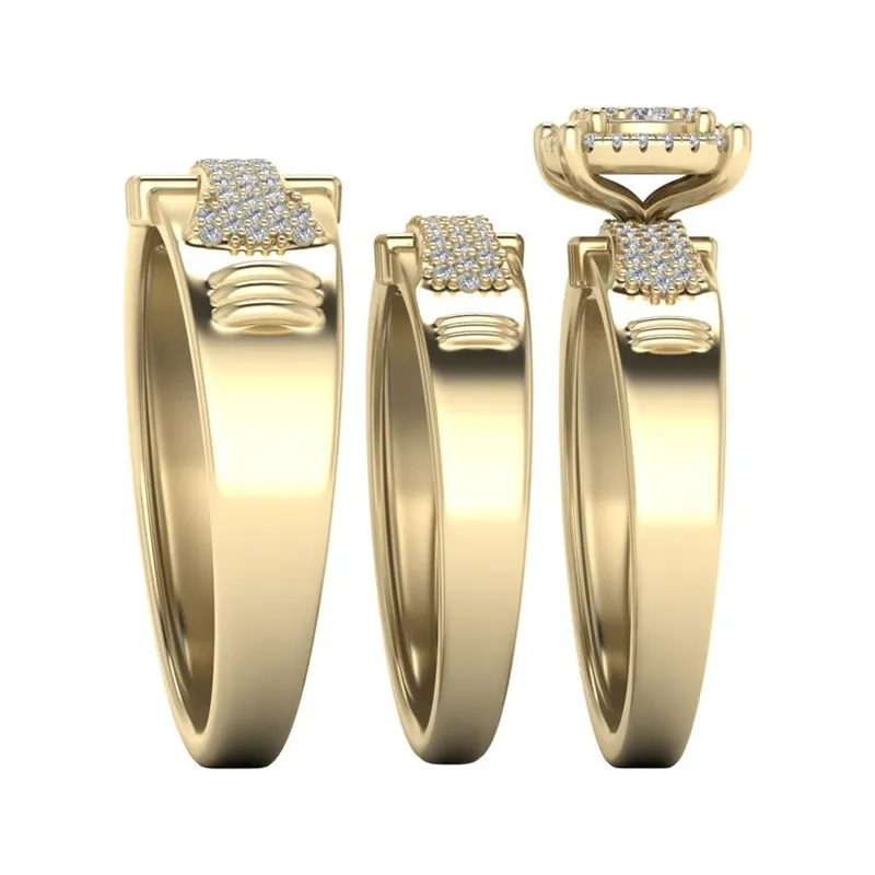 Dazzling Brand Jewelry 18K Yellow Gold Filled White Sapphire Wedding birthstone Band Wedding Ring Set Us Size 5 -12261M