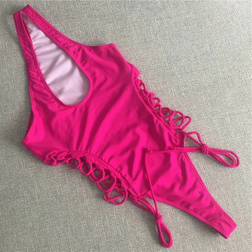 Neon maiô de uma peça maiô feminino monokini 2019 terno de natação pin up bandage swim wear5865311