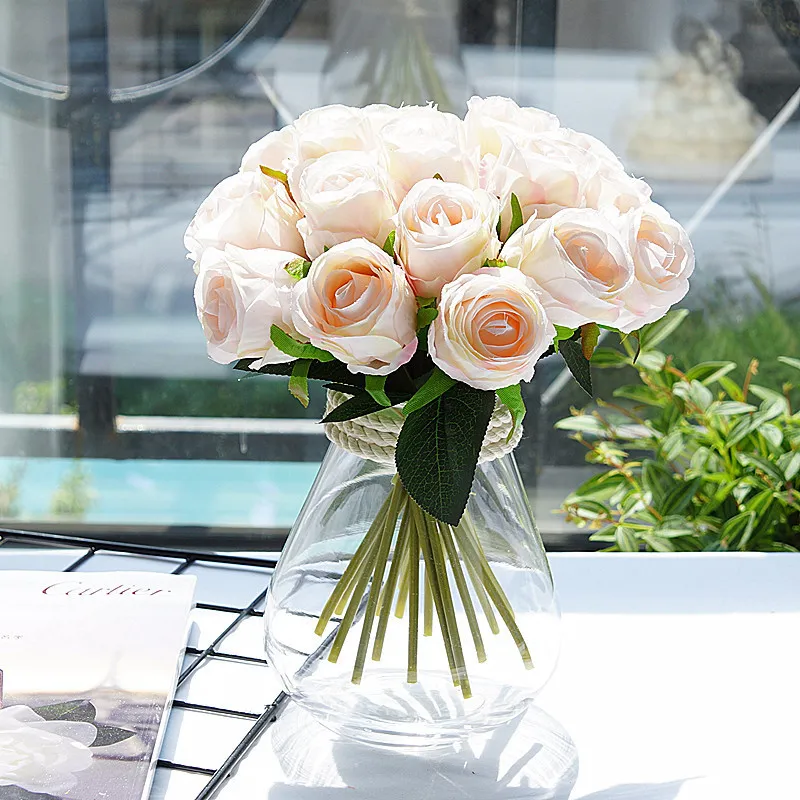 12 pièces / fleurs de roses artificielles fleur en soie pour la décoration de fête à la maison Bouquet de mariage fleurs décor d'automne Fake240N