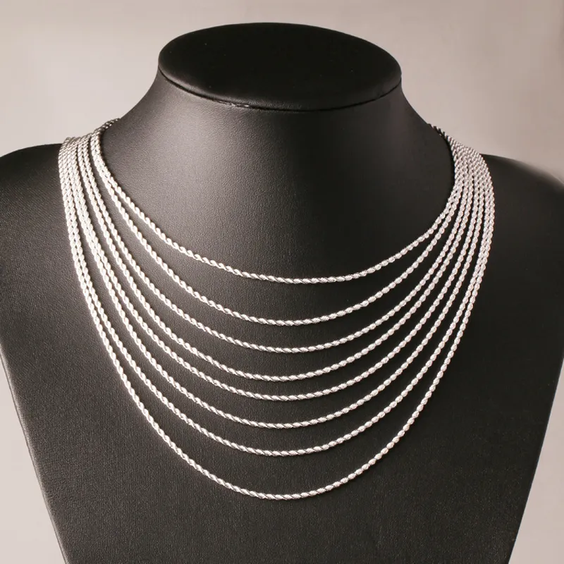 Yhamni 100% original 925 prata colar feminino masculino presente jóias 3mm 16 18 20 22 24 26 28 30 polegada corda corrente colar yn892818