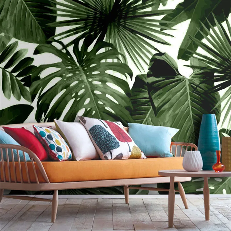 3D autoadesiva impermeabile tela murale carta da parati moderna verde foglia tropicale foresta pluviale pianta murales camera da letto 3D adesivi murali286Y
