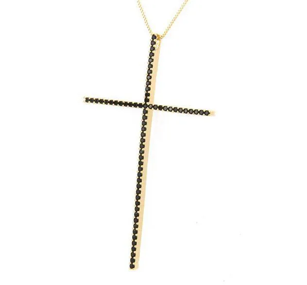 CZ Zircon Big Cross Pendant Necklace For Men Women Gift Punk Cool Hip Hop Gold Silver Black Chain Necklace Religion Jewelry Access269n