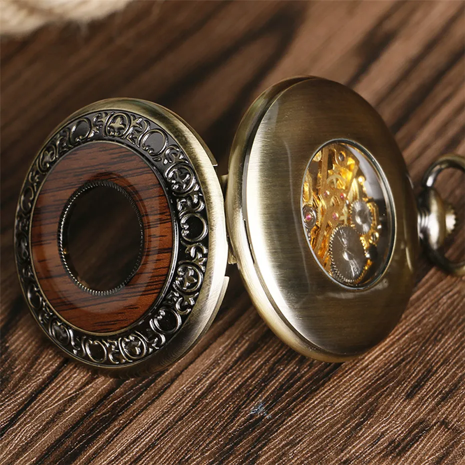 Orologio vintage a carica manuale orologio da tasca meccanico design in legno mezzo orologio retrò regali uomo donna reloj12228