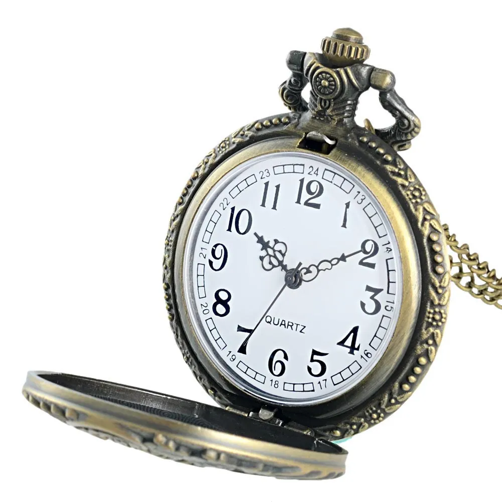 Bronzen holle trein thema volledig quartz gegraveerd fob retro hanger zakhorloge ketting cadeau brandweerman Theme250Z