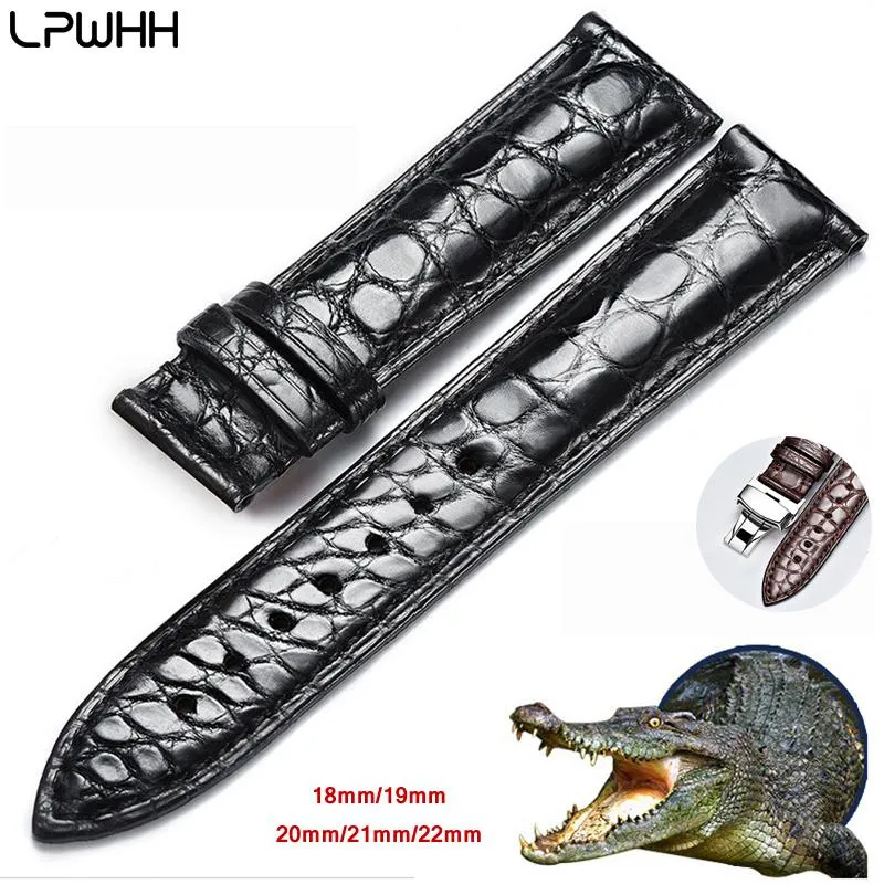 LPWHH Genuine Crocodile Leather Watchband 18mm 19mm 20mm 21mm 22mm Watches Strap Coffee Black Butterfly Buckle Watch Band240Q
