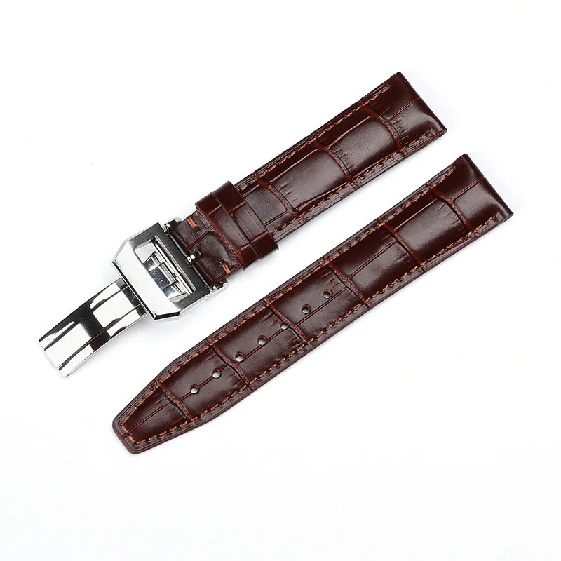 Ремешок для часов из натуральной кожи, черный, коричневый ремешок для часов с раскладывающейся застежкой, подходит для сменного браслета 20 мм 22 мм1 Bands186A