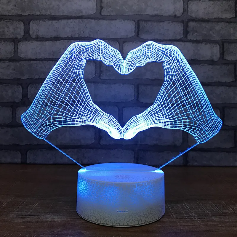 Cama acrílica led personalizada 3d luces pequeñas de la noche amor del corazón decoraciones a mano de mano para luces de habitación para bebés USB LED Kids Lamp243s