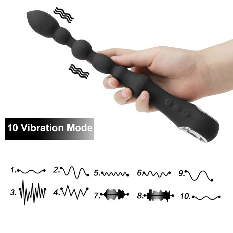 FLXUR 10 MODE CHAUFFICATION VIBRATEUR ANAL Perles longues Masseur Prostate Masseur USB Charge Stimulateur de bouchon de crosse flexible Toys pour hommes Femmes T9077237