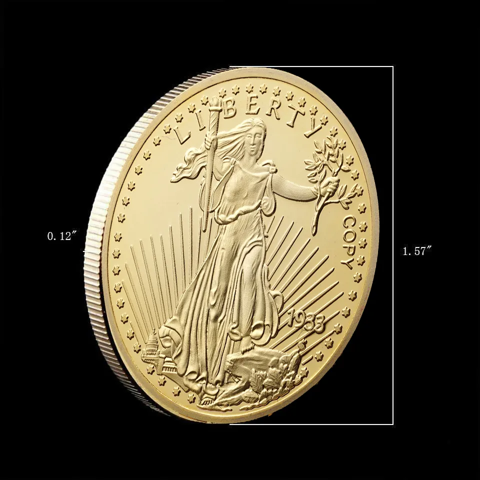1933 Liberty Coin Exquisite American Freedom Eagle Commemorative Gold Plated Collection Coins Art W/Pccb Box