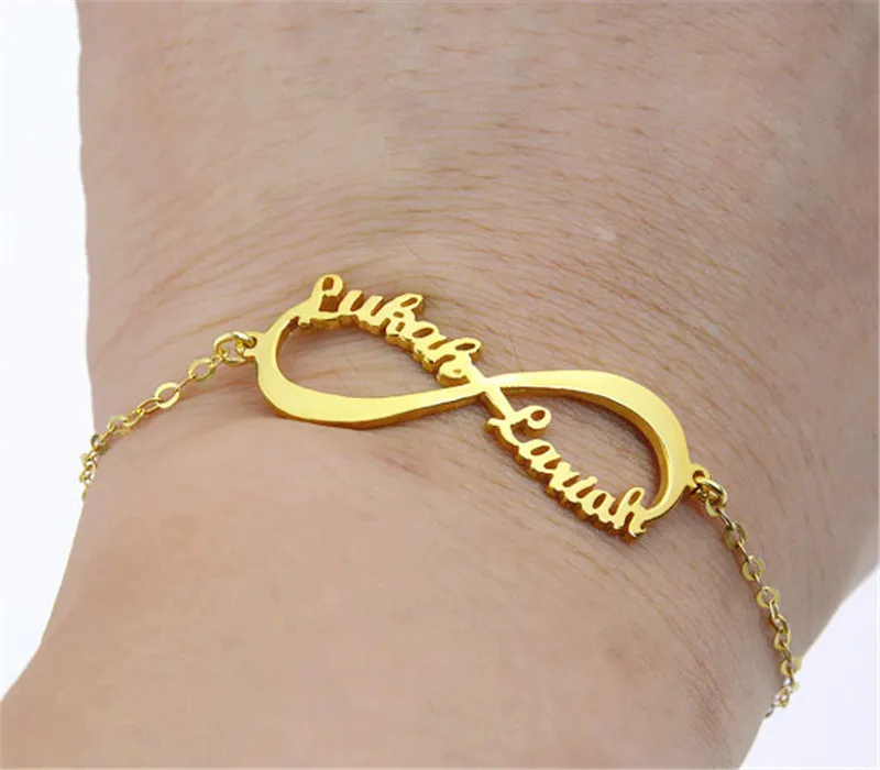 Bracelets de casal personalizados de nomes personalizados para mulheres joias de jóias de ouro, amor, aço bff memória amizade de Natal presente y2221p