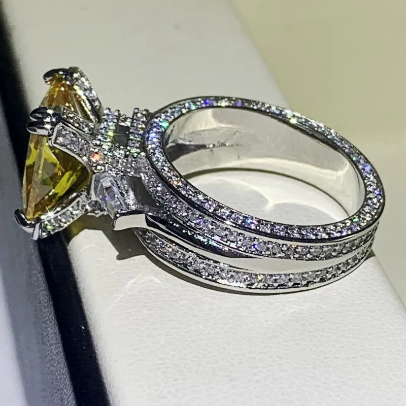 Choucong Brand Couple Wedding Rings Luxury Jewelry 925 Sterling Silver Large Princess Cut Gold Topaz CZ Diamond Gemstones Party Wo196U