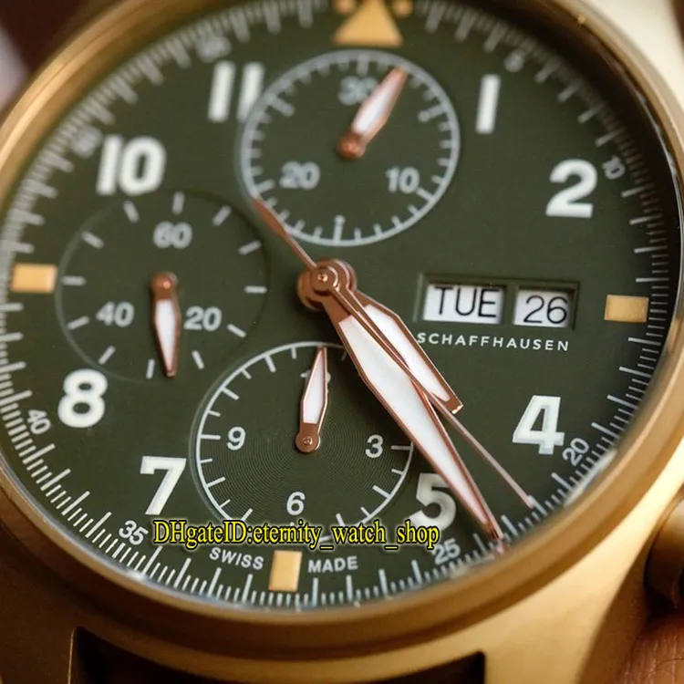 Nova versão Top ZF Pilot Spitfire Fighter Series Bronze Case 387903 Dial preto ETA A7750 Cronógrafo mecânico MENS Relógio StopWat290W