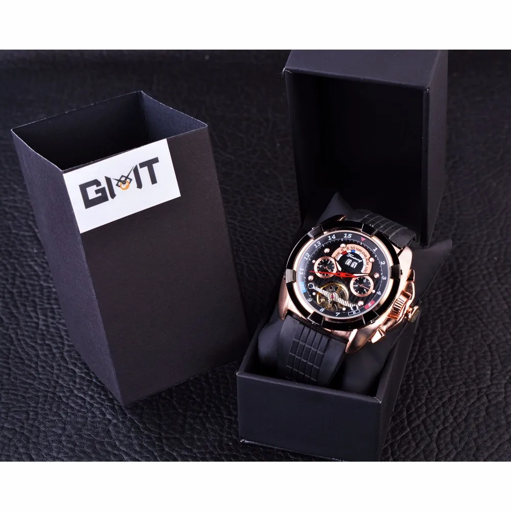 Forsining Multifunction Watches Tourbillon Calendário Display Moda Men Watches Sport Rose Golden Watch Men Luxury Brand Automatic176N