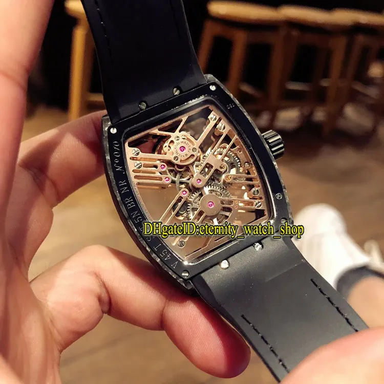 Top Qualität NEU SARATOGE VANGUARD SKELETON V 45 T SQT CARBONE Echtes Tourbillon Automatik Herrenuhr Kohlefasergehäuse Skelett Spor289Z