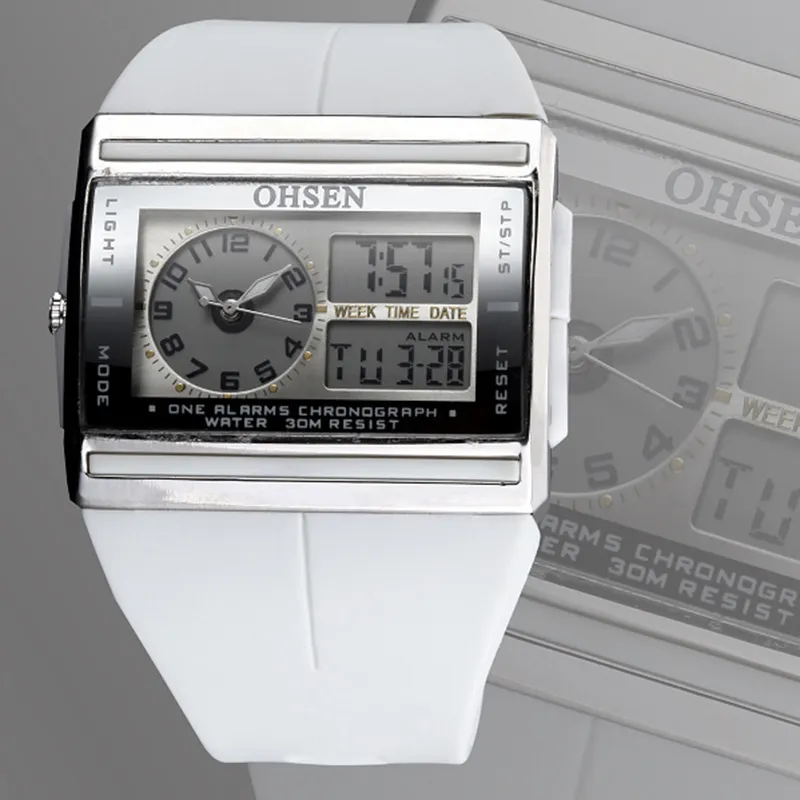 Бренд OHSEN, цифровые двухъядерные часы с ЖК-дисплеем, водонепроницаемые спортивные часы на открытом воздухе, будильник, хронограф с подсветкой, черные резиновые мужские наручные часы L279G