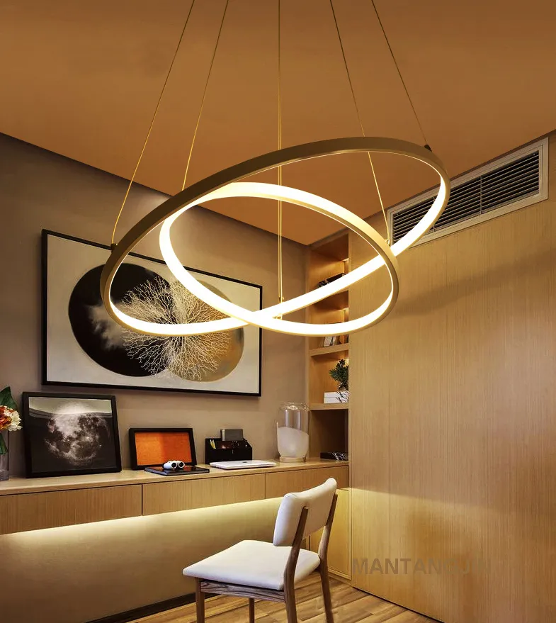 60CM 80CM 100CM Modern Pendant Lights For Living Room Dining Room Circle Rings Acrylic Aluminum Body LED Ceiling Lamp Fixtures285g