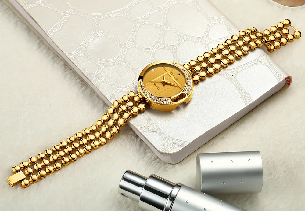 CRRJU новые модные женские наручные часы с бриллиантами, золотой ремешок для часов, топ, элитный бренд, женские ювелирные изделия, часы-браслет Female2037
