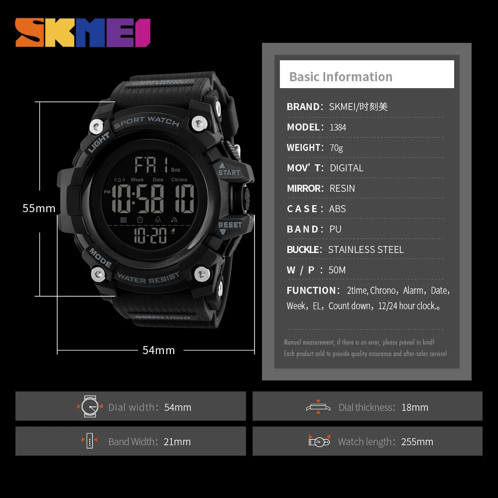 SKMEI Outdoor Sport Horloge Mannen Countdown Wekker Fashion Horloges 5Bar Waterdicht Digitaal Horloge Relogio Masculino 1384253G