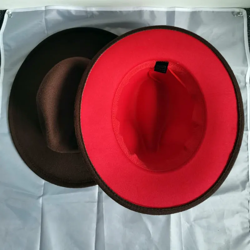2020 Trend Caffè e patchwork rosso Donna Uomo Cappelli di feltro a tesa larga Lady Panama Vintage Unisex Cappello Fedora Jazz Cap L XL