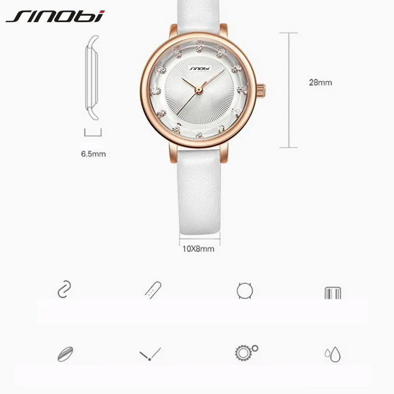 Sinobi neue Frauen sehen einfache Ripple Diamant Dial kleine elegante Damen an, die rote weiße Lederquarzhandschuhe weibliche Geschenke beobachten 276f