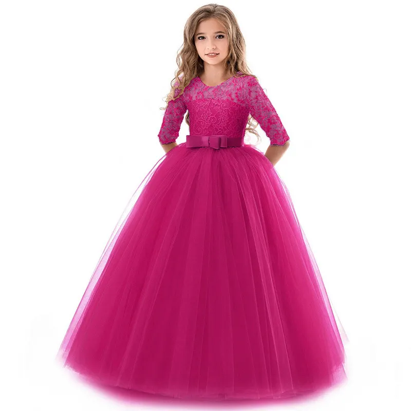 Costume adolescent filles longue robe en dentelle vêtements pour enfants princesse fête fleur enfants robe en tulle mariage première robe de communion T2001061834217