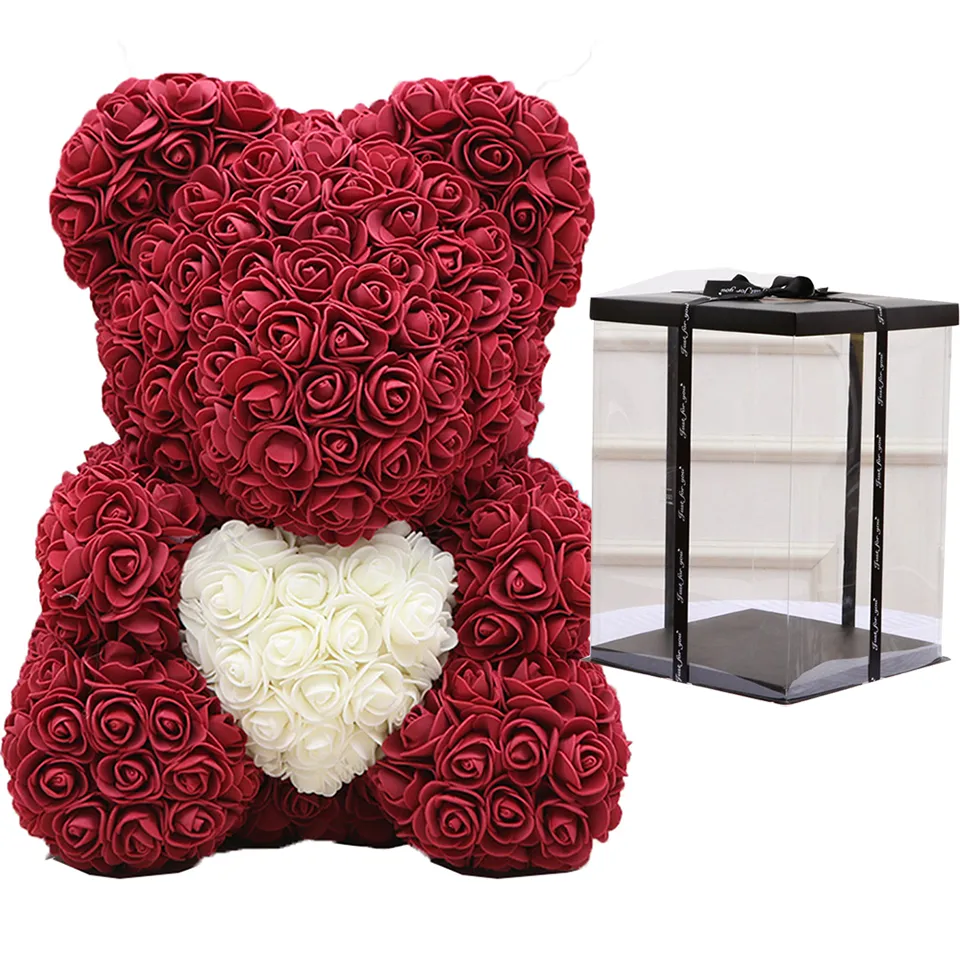 Nowy Walentynki Prezent 40 cm Red Bear Rose Teddy Bear Rose Flower Sztuczna dekoracja Prezent Świąteczny dla kobiet Walentynki Prezent7757154