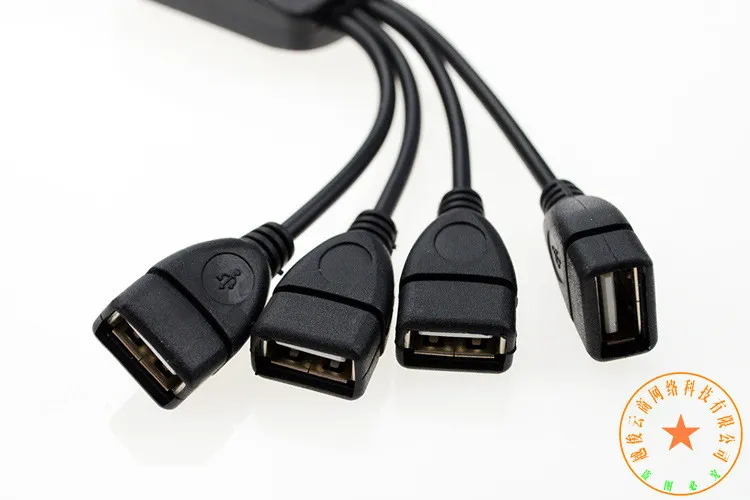 1 a 4 USB 2.0 Cable de transferencia de datos de extensión de cubo macho a 4 cable de divisor de puerto femenino negro