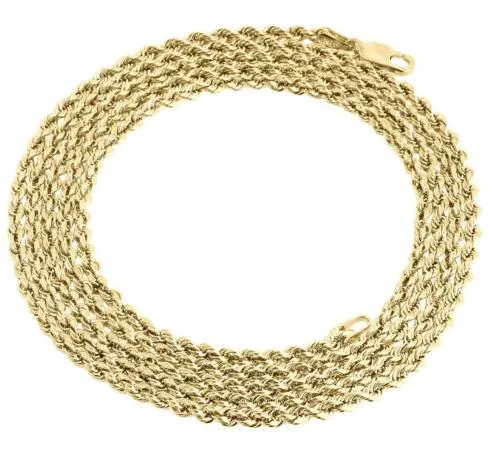 Collier chaîne en corde creuse pour hommes ou femmes, en or jaune 10K, 3 MM, 24 pouces, 211G