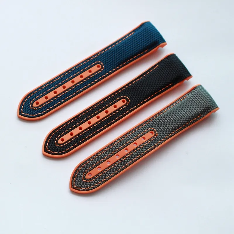 22mm nylonklocka bandband män orange svart vattentät silikon gummi klockband armband spänne för omega planet-ocean t216o