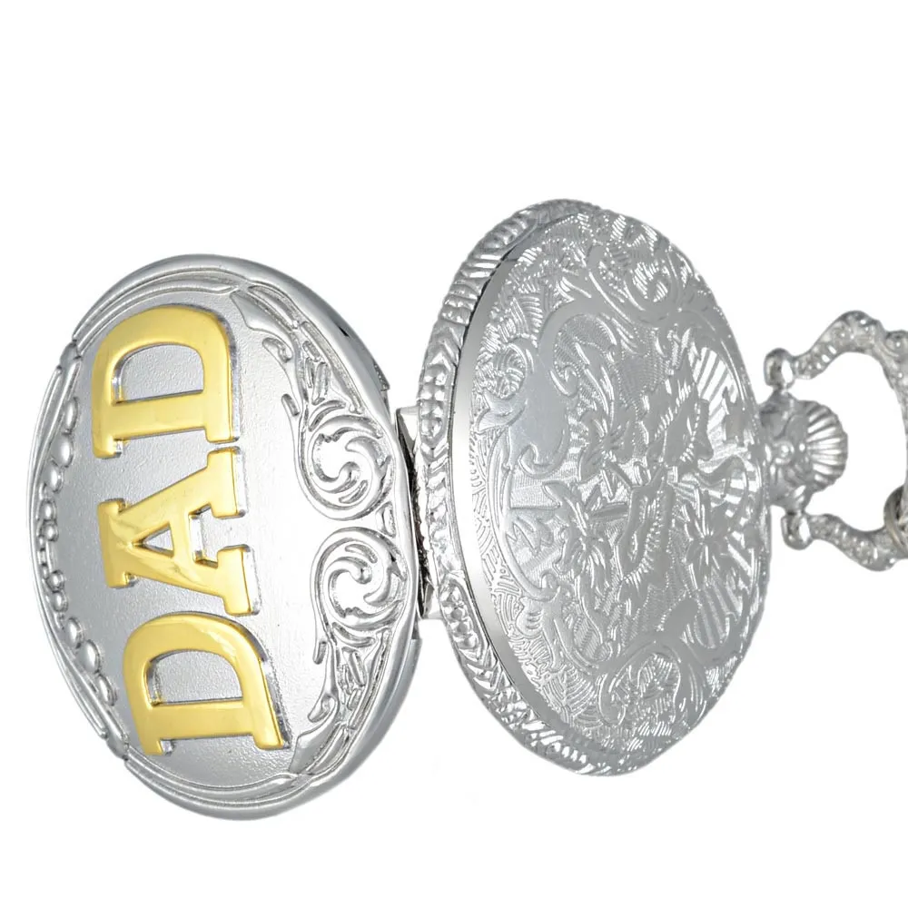 Plata y oro tema papá completo cuarzo grabado Fob colgante Retro reloj de bolsillo cadena Gift2735
