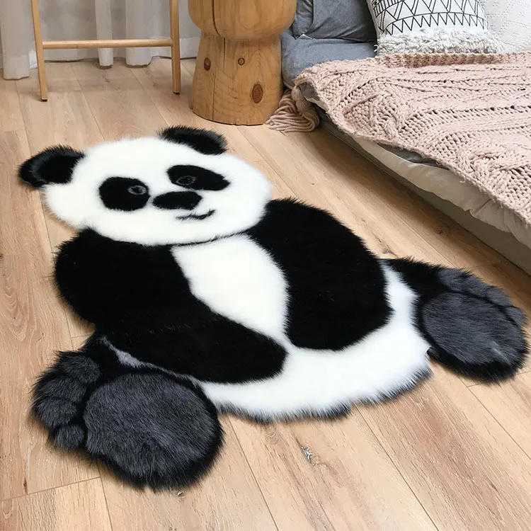 Panda Pattern Shaggy Carpet Imitation Leather Fur Rug Animal Shape Area Rug Carpets For Living Room Mat Tapete Kids Room Decor279c